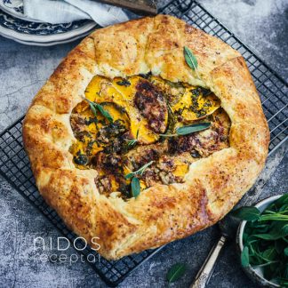 Galette su moliūgais, porais ir gorgonzola
